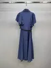 Europeiska modemärke Blue Denim Laple Neck Ruffle Sleeve Stor hemskjorta klänning