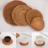 Table Mats Handmade Round Natural Rattan Pad Coasters Placemats Bowl Padding Mat Insulation Kitchen Decoration Accessories