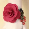 Ketting Oorbellen Set Handgemaakte Gothic Vrouwen Grote Rode Roos Bloem Kraal Drop Zwart Kant Verstelbare Ring Dikke Armband Vintage Stijl Brons