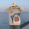 Hommes Turtlenecks Shark Pull Hommes 2023 Hiver Patchwork Harajuku Style Coréen Col Haut Surdimensionné Gris Col Roulé Pour Hommes D4fK #