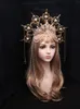 Party Supplies Gold Halo Crown Strålkastare Boho Bröllop pannband Met Gala Gothic med kedje Spiked Sun Ray Sunburst Hair