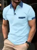 Crossborder verão explosivo masculino cor combinando bolso camisa polo moda casual esportes polo 240318