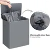 Laundry Bags WOWLIVE 154L Double Hamper With Lid And Removable Large Dirty Clothes 2 Section Collapsible