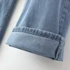 2023 Autumn Clothes Women Jeans Plus Size Lose Full Längd Denim Straight Ben Pants Casual Solid Color Botts Curve T9Z4#