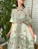 booma Embroidery Lace Midi Prom Dres Sheer Neckline Half Sleeves Crystal Cherry Tea-Length A-Line Wedding Party Dres W1WO#