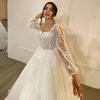 illusi LG Sleeve Woman's Wedding Dres en linje Sexig spetsapplikationer Brudklänningar Fuffy Tulle Formal Beach Party 2024 Vestidos M9XJ#