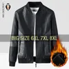 Зимняя кожаная куртка, мужская куртка-бомбер, флисовая мотоциклетная куртка большого размера, большие размеры 6XL, 7XL, 8XL, пальто, фланелевое теплое черное мужское 240320