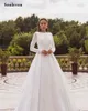 Smileven Elegant Satin Wedding Dres LG Sleeve Lace Bride Gown Muslim bröllopsklänning täckt tillbaka Vestido de Novia 2020 S37A#