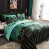 Bedding Sets Duvet Cover Set Geometric Of 3 Microfiber Pillow Cases For Adults And Children 220x240 Cm Green