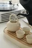 WENSHUO CHIHIRO Kungfu service à thé avec boucle poignée infuseur chaud mat crème glaçure bambou plateau de service anniversaire/cadeaux de fête