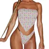 Micro Bikini Swimsuit Candy Push Up Thong Set Sexy Lollies Print Tube Top Tie Swimwear Women Swim Bath Feminine Bikinis 240327