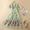 XXL Party 2024 Spring New Oversized Hem Positioning Embroidered Flower Lace Dress Green 657614