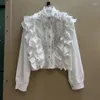 Ethnic Clothing Gagarich Exquisite Heavy Industry Bead Flower Ruffle Edge Shirt 2024 Spring Female Korean Edition Gentle Single Breasted Top