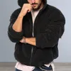 Jaqueta de lã grossa masculina na moda casaco com capuz fofo com lã espessada com zíper e mangas LG para o inverno para o máximo n22v #