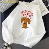Mignon teckel chien amour Carto imprimer grande taille à capuche femmes sweats Harajuku Kawaii hiver chaud femme pull Streetwear 34LD #