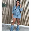 fagadoer Fi Butt Lg Sleeve Denim Mini Dr Women Turndown Collar Pocket with Leg Cover Clothing Female Cowboy Vestidos w3qU#