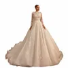 Challer Exquisite Tulle Casamento Dr High Neck Lace Applique Frisado Squined Noiva Vestidos de Baile Vestido De Novia Catedral Trem I3ce #