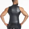 Mens Stand collar Leather Vest Undershirt Tank Top Sleeveless Shirt Waistcoats Body Shapers Slim Underwear Waist trainer Corsets 240327