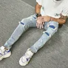 men's Skinny jeans Casual Slim Biker Jeans Denim Patchwork Distred Scratched Bleached Tassel hiphop Ripped Pants 17B1 x4XN#