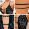 Casual Jurken HLJ Strass Sexy Party Verjaardag Jurk Voor Vrouwen Zwarte Nachtclub Side Hollow Backless Bodycon Podiumkostuums Outfits