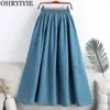 التنانير Ohryiyie Midi Length Denim Skirt Women Fashion Corean Corean High High Weist Casual A-line female School School