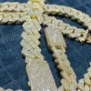 18 مم رفاهية ثلاثة صفوف 10K وضع يد الذهب الصلب المثلجة VVS1 Moissanite Diamond Cuban Link Chain245S