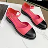 Womens Designer Sandals Flat Chunky Heel Mary Jane Shoes Mary Jane Calfskin Sandals Patchwork Color Contrast Ballet Flats Metal Ankle Adjusting Buckle Dress Shoes