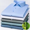 Camisas de vestido masculinas Fibra de bambu de manga comprida para homens Slim Fit Formal Camisa Simples Elástica Cor Sólida Roupas de Escritório de Negócios