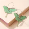 Dangle Lustre Mode Vert Papillon Acrylique Boucles D'oreilles Femmes Fille Vintage Moth Drôle Réaliste Animal Bijoux Cadeau Créatif Drop Dhkaf