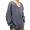 Erkek Sweaters Sıradan Mürettebat Boyun Örme En İyi Erkekler Giyim Moda Sonbahar Katı Gevşek Sweater Erkek 2024 İlkbahar Uzun Kol V-Yok Drop de OTR6L