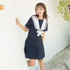 Korta ärmar Skoluniform Girl Sailor Dr Navy Blue Pleated kjol unifores JAPAIS Koreanska kostymer för tjej full uppsättningar 73tg#