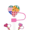 animals love heart silicone straw toppers accessories cover charms Reusable Splash Proof drinking dust plug decorative 8mm/10mm straw party