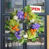 Couronnes de fleurs décoratives orange pour porte d'entrée, 13.78 pouces, couronne d'hortensia artificielle pour l'extérieur, toutes les saisons, décorée à l'intérieur