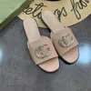 Designer pantoffels Double G Dames Luxe Merk Plat Leer Strass Metaal Verfraaid Sandalen Comfortabele Slippers