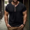 T-shirt Henley à manches courtes pour hommes, haut coloré, bloc de couleurs, Henleys