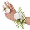 Mujeres boda dama de honor pulsera mano fr con perla muñeca hecha a mano ramillete elegante fiesta artificial rosa accesorios nupciales 25OA #