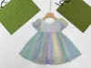 Brand Girls Dress Kids Designer Vêtements Baby Jirt Child Partydress Taille 90-150 cm LETTRE COLORFUR IMPRESSION PRINCESS ROBLE 24MA