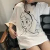 Summer Korean Streetwear Women Printing Comics Oneck Tshirt Casual Female Tees Basis Solid Cool Short Hleeve Loose Tops 240329