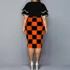 Feestjurken Herfst Dames Trend Afdrukken Plaid X-vormig Plus Size Midi-jurk Dames Modieus Elegant gewaad met vlindermouwen