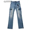 Męskie designerskie spodnie Amira Jeans Trendy marka Blue Cow Wash z wieloma kieszeniami Elastic Slim Fit Mens High Street