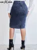 lih hua women's plus size denim skirt chubby女性用シックなエレガントなスカート秋のコットニットスカートt9a6＃