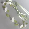 Hair Clips Bride Headband White Flower Green Leaf Designs Women Girls Party Accessories Boho Style Wedding Hairbands Jewelry