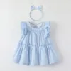 子供の女の赤ちゃんドレス夏の青い服幼児服ベビー子供の女の子パープルピンクの夏のドレスx05r＃