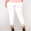 Plus Size Ripped Holes Blanc Skinny Capris Jeans Femmes 4XL 5XL Automne Distred Slim Casual Jeans Crayon Denim Pantalon Maman Jean L6zr #