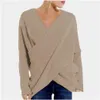 Kobiet Sweters Women Sweter Autumn y dzianinowy Krzyż Krzyż Krzyżowy Płynki Casual V Szyja luźne skoczki solidne nieregularne hem 5xl Drop de dhda0