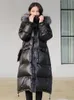 2023 LG Down Jacket Women Winter Black Loose Real Racco Päls huva Fi Watertof Female Duck Down Puffer Coat V3GF#