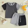 Kleidungssets FOCUSNORM 0-3 Jahre Kleinkind Baby Jungen Mädchen Sommerkleidung Outfits Kurzarm Farbe Patchwork T-Shirt und elastische Taille Shorts