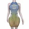 Due colori Stitching Rhinestes Dr Festa da donna Dres Compleanno Festeggia Costume Stage Festival Outfit XS6957 p4ZJ #