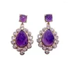 Stud Earrings YYGEM Natural 8mm Amethyst 12x16mm Teardrop Shape Cz Pave Dangle Lady Jewelry Femme