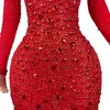 Red Rhinestes Mesh Dres for Women Födelsedag Fira kvällsträcksdräkt sexig scendansprestanda Dr Cuixing B5BG#